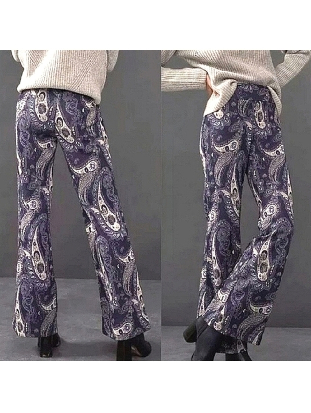 MAEVE Maria Paisley Blue Metallic Flare Leg Pants Size 10 Anthropologie